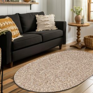 super area rugs rustic farmhouse living indoor/outdoor reversible braided rug - made in usa - beige mix 8' x 11' oval