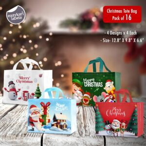 16PCS Christmas Gift Bags,Christmas Tote Bags with Handles, Christmas Treat Bags, Multifunctional Non-Woven Christmas Bags for Gifts Wrapping Shopping, Xmas Party Supplies, 13"×9.8"×6.6"