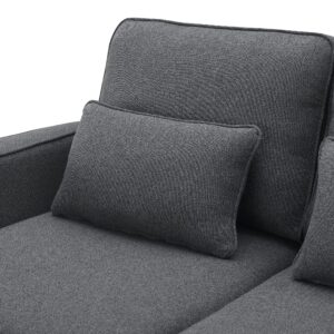 P PURLOVE Modern 4 Seater Sofa with Sturdy Plastic Legs, Modern Linen Fabric Sofa with Armrest Pockets and 4 Pillows, Minimalist Style Couch for Living Room, Apartment, Office (Dark Grey)