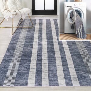 jonathan y wsh122c-4 vichy geometric striped machine-washable indoor area rug, midcentury, rustic, vintage, classic for bedroom,kitchen,living room,non shedding,easy-washing, gray, 4 x 6