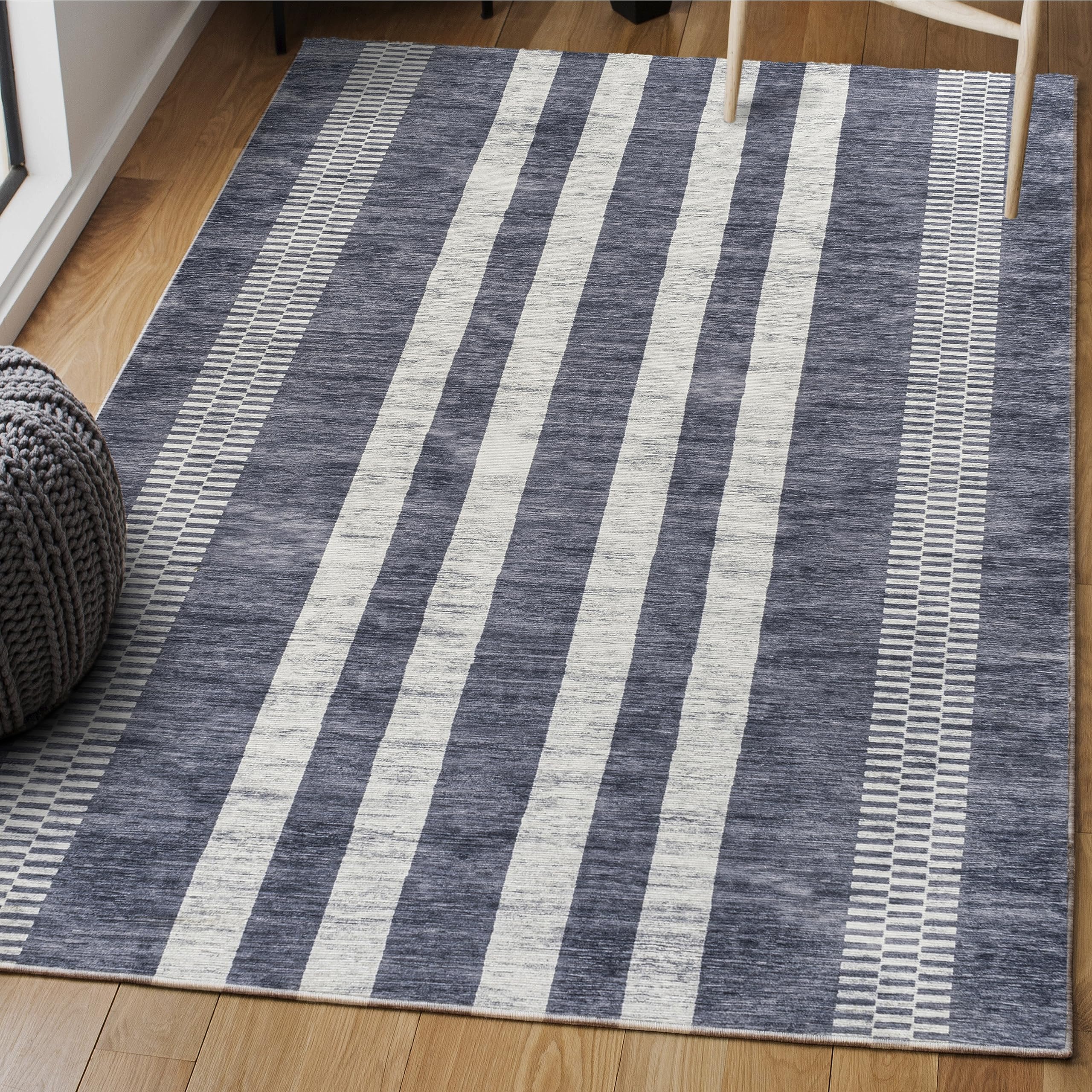 JONATHAN Y WSH122C-4 Vichy Geometric Striped Machine-Washable Indoor Area Rug, Midcentury, Rustic, Vintage, Classic for Bedroom,Kitchen,Living Room,Non Shedding,Easy-Washing, Gray, 4 X 6