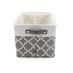 HYGGE + Linen Storage Bin Basket 15.8" x 12.5" x 10" Durable fabric & lightweight design. Great for storing toys, books, linens, games, clothing, baby products & more! (WHITE/QTF GREY, 2 PACK)