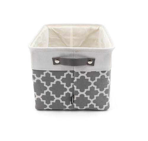 HYGGE + Linen Storage Bin Basket 15.8" x 12.5" x 10" Durable fabric & lightweight design. Great for storing toys, books, linens, games, clothing, baby products & more! (WHITE/QTF GREY, 2 PACK)