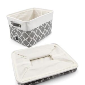 HYGGE + Linen Storage Bin Basket 15.8" x 12.5" x 10" Durable fabric & lightweight design. Great for storing toys, books, linens, games, clothing, baby products & more! (WHITE/QTF GREY, 2 PACK)