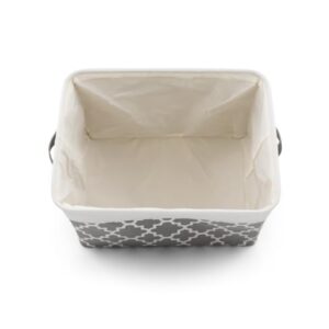 HYGGE + Linen Storage Bin Basket 15.8" x 12.5" x 10" Durable fabric & lightweight design. Great for storing toys, books, linens, games, clothing, baby products & more! (WHITE/QTF GREY, 2 PACK)