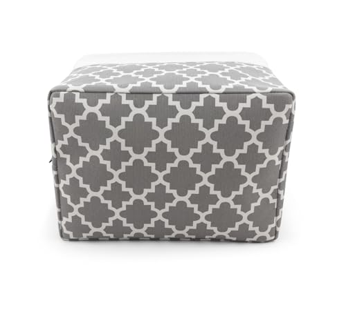 HYGGE + Linen Storage Bin Basket 15.8" x 12.5" x 10" Durable fabric & lightweight design. Great for storing toys, books, linens, games, clothing, baby products & more! (WHITE/QTF GREY, 2 PACK)