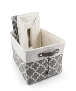 hygge + linen storage bin basket 15.8" x 12.5" x 10" durable fabric & lightweight design. great for storing toys, books, linens, games, clothing, baby products & more! (white/qtf grey, 2 pack)