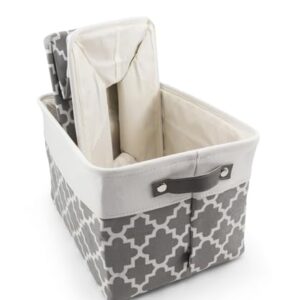 HYGGE + Linen Storage Bin Basket 15.8" x 12.5" x 10" Durable fabric & lightweight design. Great for storing toys, books, linens, games, clothing, baby products & more! (WHITE/QTF GREY, 2 PACK)