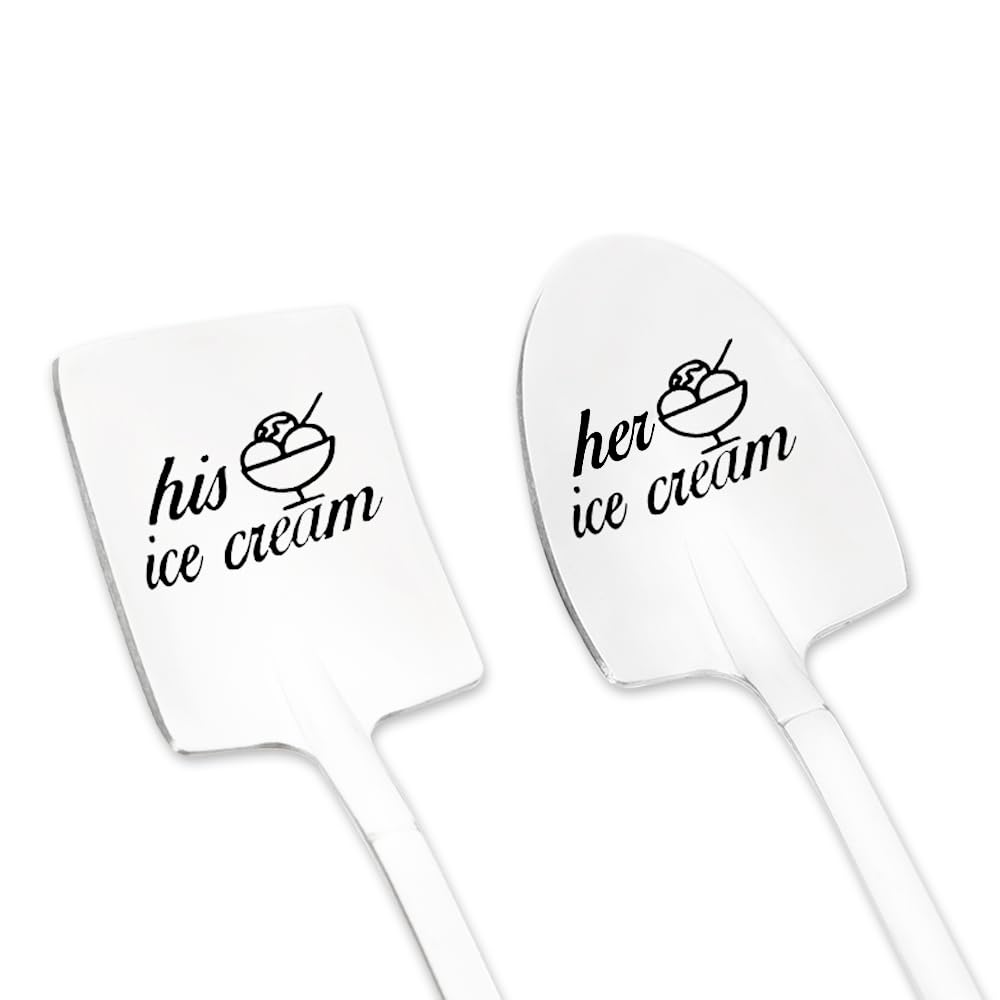 Couple Gifts Spoons for Him Her His Her Ice Cream Spoon Christmas Birthday Gifts for Boyfriend Girlfriend Wedding Engagement Gifts for Husband Wife Bf Gf 2pcs Couple Engraved Spoons