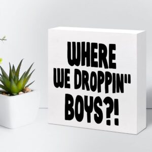 Funny Gaming Sign,Where We Dropping Boys Video Game Quote Wooden Box Block Plaque Sign Desk Decor for Home Game Room Teen Boys Room Shelf Table Decor Decorations