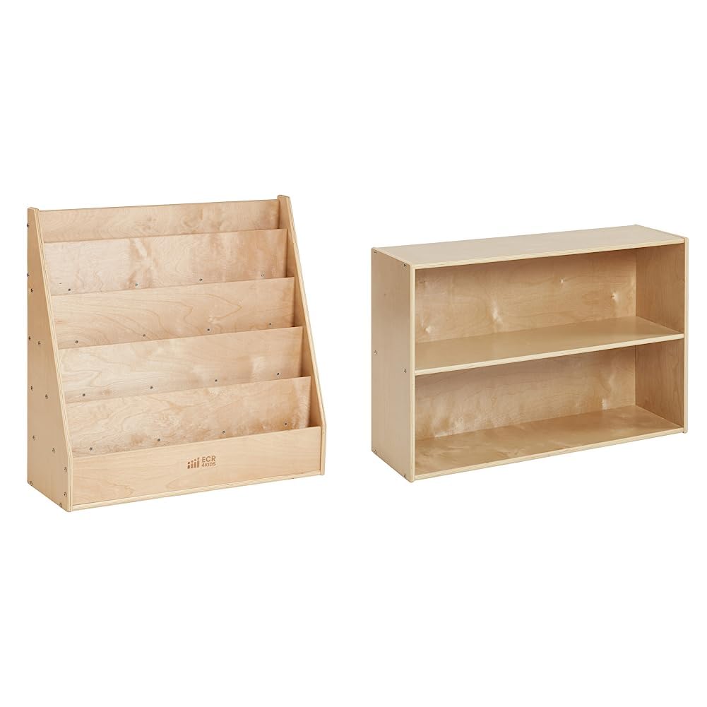 ECR4Kids Birch Streamline Book Display and Storage Cabinet Bundle | Natural