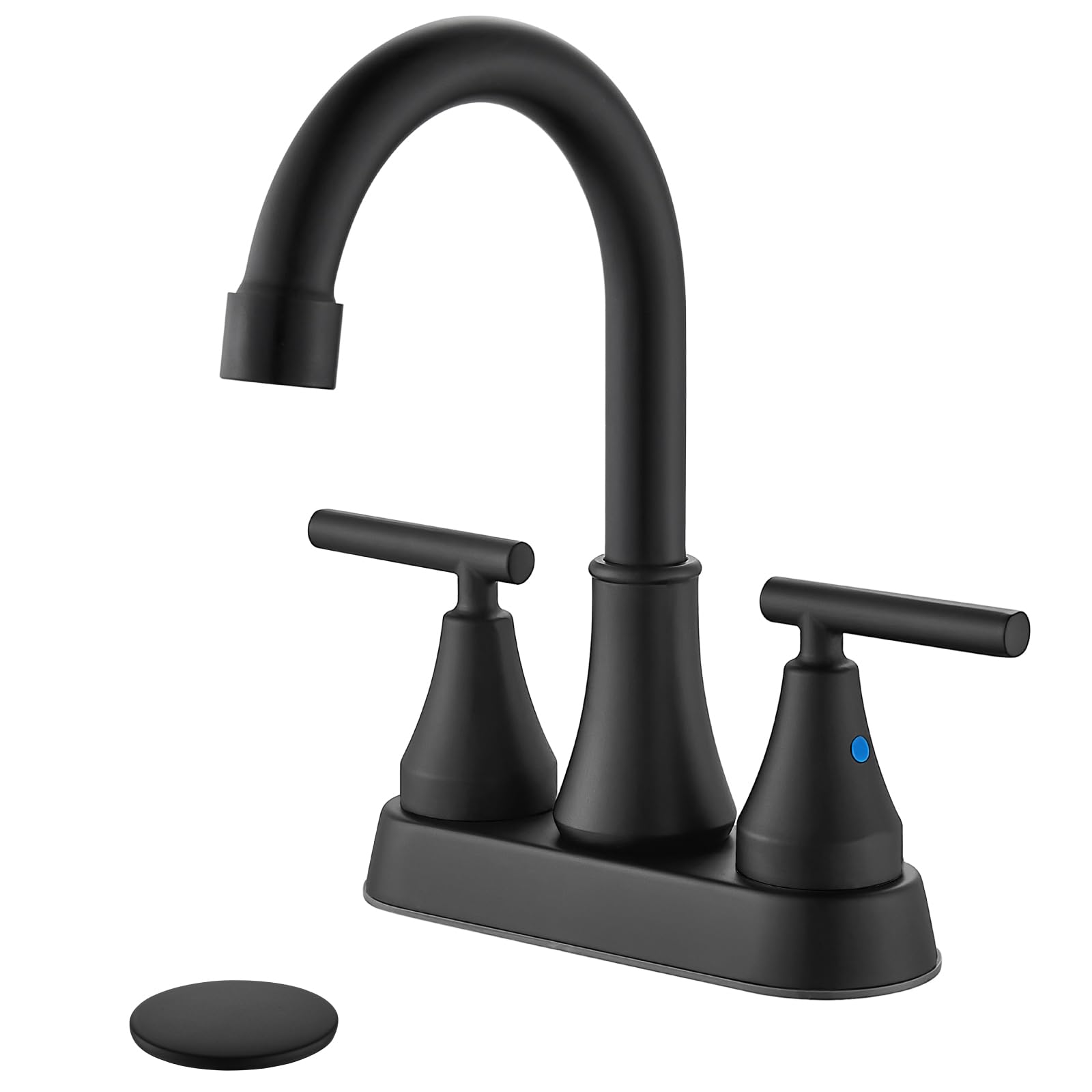 Cinwiny Bathroom Faucets 4 Inch Centerset Bathroom Sink Faucet Deck Mounted Swivel Spout Vanity Lavatory Faucet with Pop-Up Drain and Supply Lines 2 Handle Utility RV Sink Faucet,Matte Black