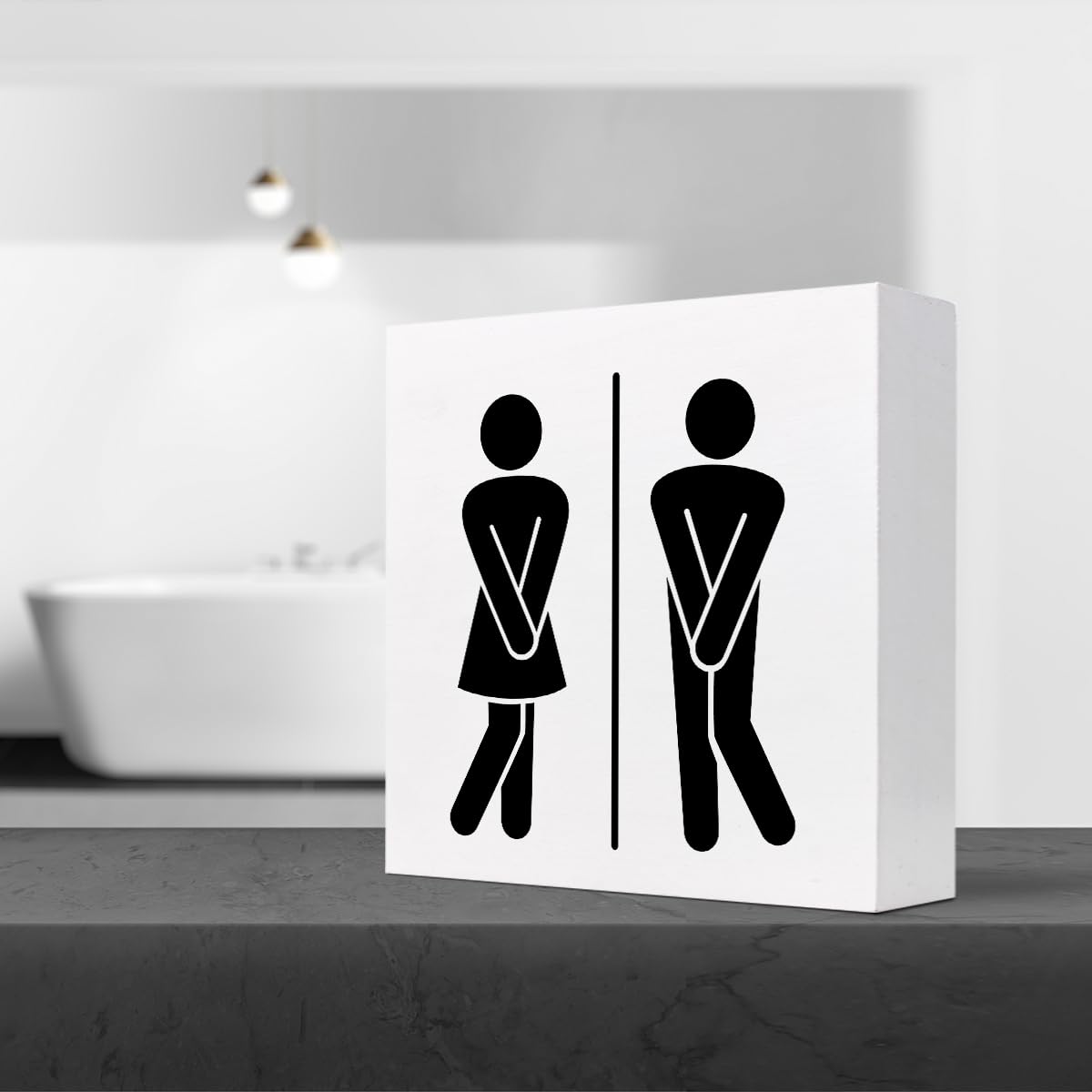 Wc Toilet Funny Male Female Sign Wood Block Sign Desk Decor,Rustic Wooden Box Plaque Sign Desk Decor for Home Office Toilet Bathroom Restroom Shelf Table Decorations