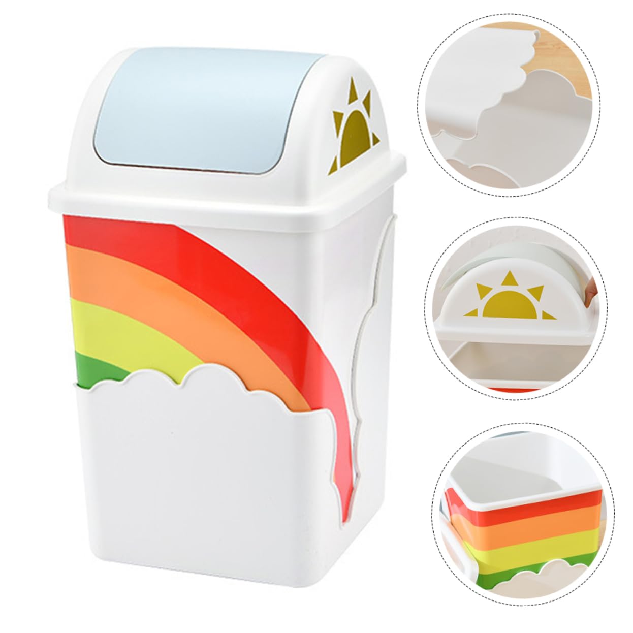 BUGUUYO Cloud Rainbow Trash Can Creative Small Waste Bin for Home Office Kids Room and Bathroom Adorable Design for Stylish and Functional