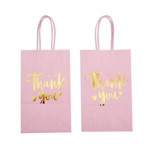 DjinnGlory 50 Pack Small Pink & Gold Foil Thank You Paper Gift Bags with Handles 9''x5.5''x3.15'' and 50 Tissue Paper for Mother's Day Wedding Bridal Baby Shower Birthday Princess Party Supplies