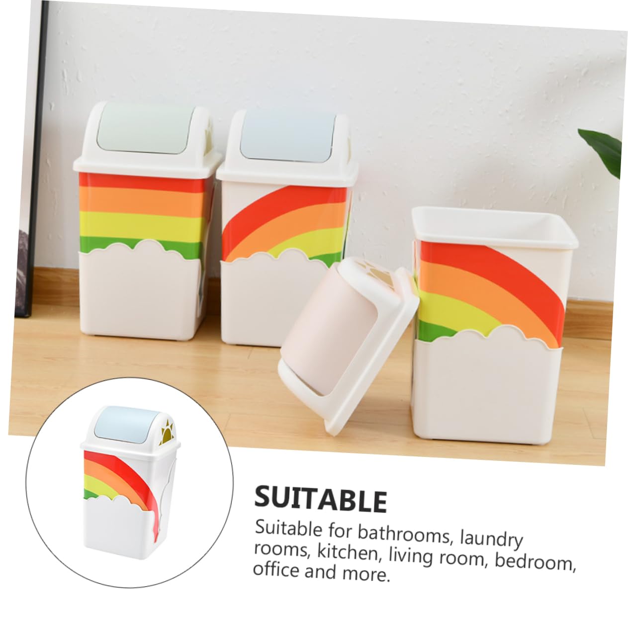 BUGUUYO Cloud Rainbow Trash Can Creative Small Waste Bin for Home Office Kids Room and Bathroom Adorable Design for Stylish and Functional