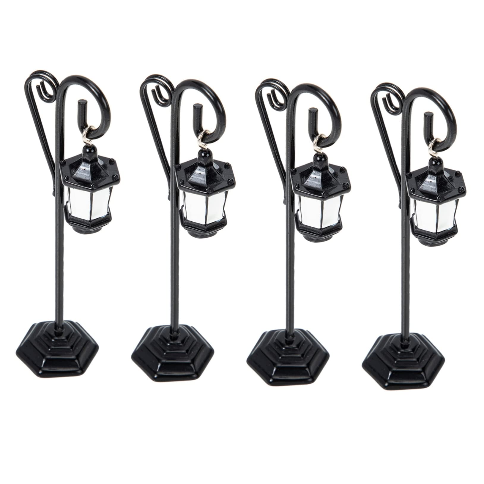 NUOBESTY 4pcs Street Light Clip Tabletop Miniatures Wedding Decorations for Tables Mini Card Holder Place Stand Dollhouse Lamppost Street Lamp Models Metal Black Message Clip Note Clamp