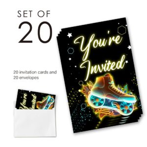 EUDOSI Roller Skating Birthday Party Invitations Supplies Fill-In Set of 20 with Envelopes Skate Theme Let's Roll Birthday Bash Invites Cards(Double Sided)