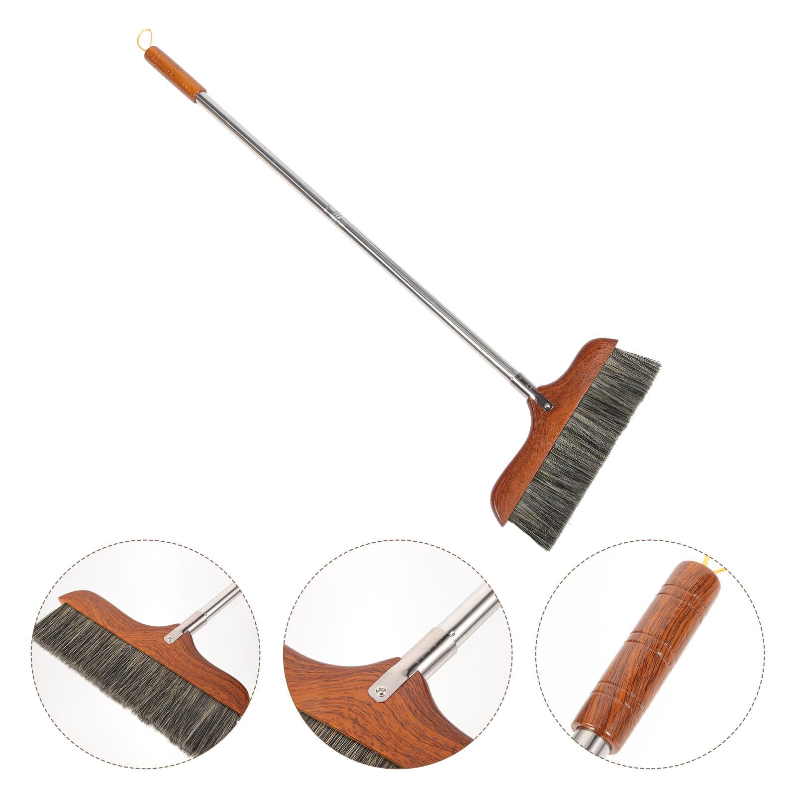 Yardwe Horse Hair Soft Bristle Broom Wooden Handle Angle Broom Floor Cleaning Broom Hair Removal Sweeper Carpet Sweeping Brush for Indoor Outdoor Kitchen