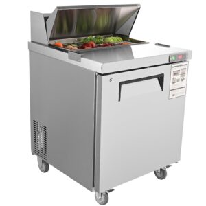 VEVOR Commercial 7.42 Cu. Ft Sandwich/Salad Table Stainless Steel Food Prep Station Fridge with 8 Pan, for Restaurant, Bar, Shop, 28" W Refrigerator Single Door, Silver