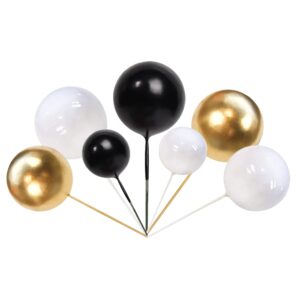 24 PCS Balls Cake Toppers Ball Cake Picks Ball Shaped Cupcake Toppers Foam Balls Cake Topper Insert Mini Balloons Cake Decorations for Wedding Baby Shower Birthday Party Supplies Black White Gold