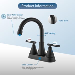 Cinwiny Bathroom Faucets 4 Inch Centerset Bathroom Sink Faucet Deck Mounted Swivel Spout Vanity Lavatory Faucet with Pop-Up Drain and Supply Lines 2 Handle Utility RV Sink Faucet,Matte Black