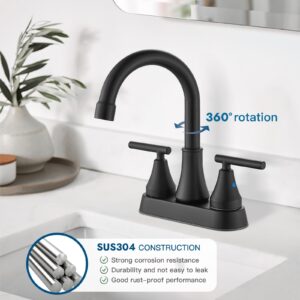 Cinwiny Bathroom Faucets 4 Inch Centerset Bathroom Sink Faucet Deck Mounted Swivel Spout Vanity Lavatory Faucet with Pop-Up Drain and Supply Lines 2 Handle Utility RV Sink Faucet,Matte Black