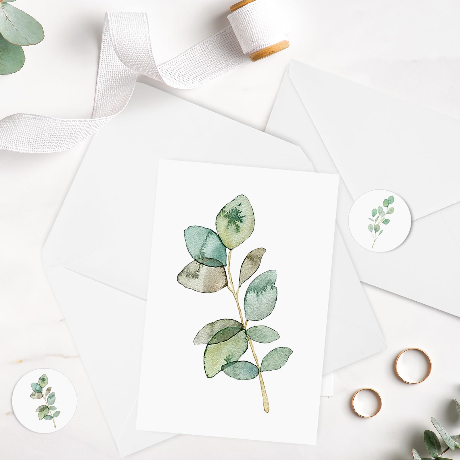 AnyDesign 36 Pack Greenery Greeting Cards Bulk Watercolor Botanical Note Cards with Envelopes Stickers Green Plant Thank You Blank Cards for Birthday Wedding Baby Shower Bridal Shower