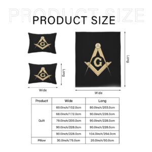 Bedding Sheet Bed Sets, Freemasonry Masonic Lodge Square and Compasses Soft 3-Pieces Duvet Cover Set Comfy 1 Comforter Cover & 2 Pillowcases for All Season King(90"×104")