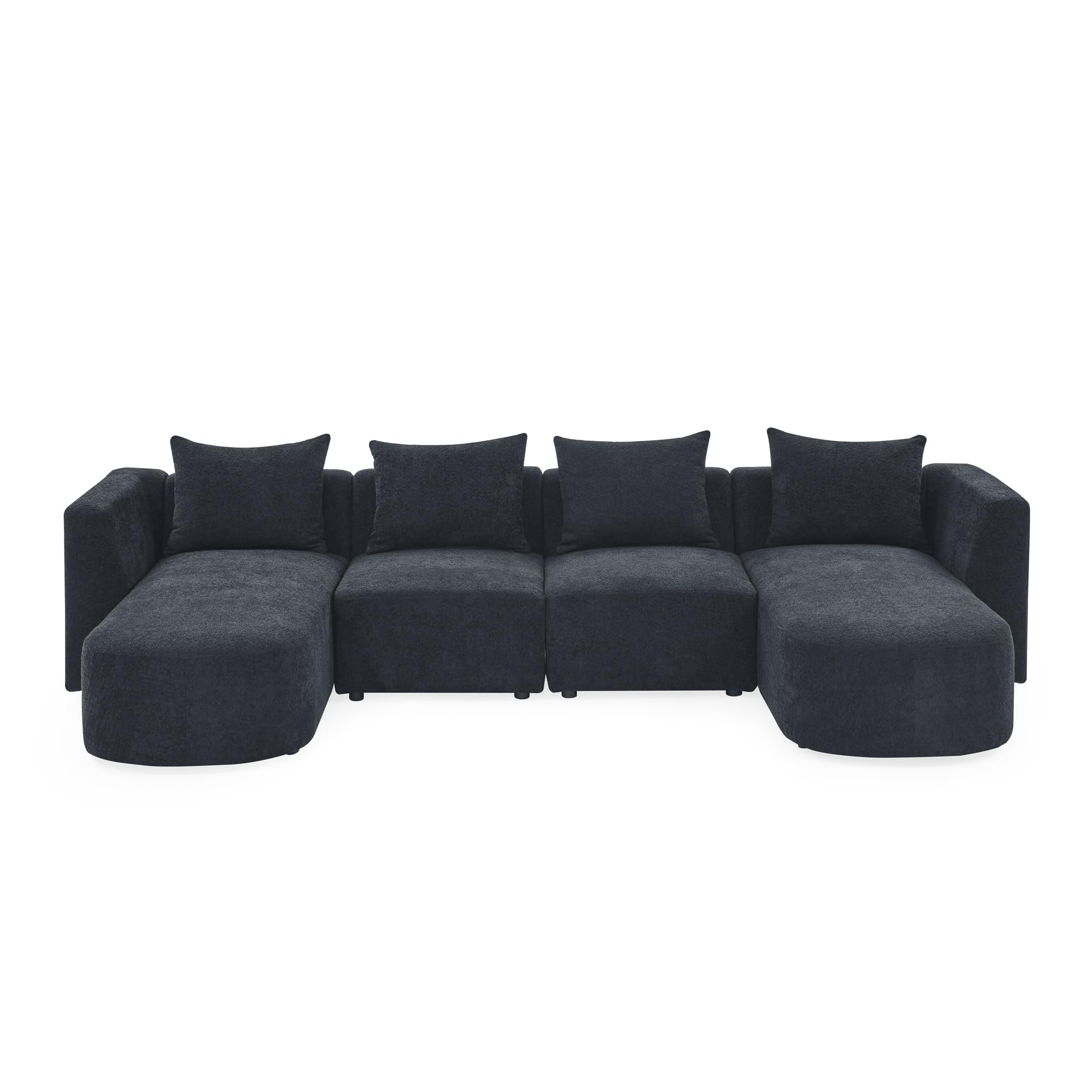 DEINPPA U Shape Modular Sectional Sofa, Minimalist Style Modular Couch, 4 Seat Cushion Couch with 4 Pillows for Living Room/Apartment, Bouclé Fabric, Black