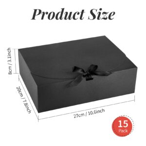 Kucoele 15 PCS Black Gift Boxes with Ribbons, Bridesmaid Proposal Boxes with Lids Present Packaging Boxes for Wedding, Birthday, Party and Bride Shower, 10.6 x 7.8 x 3.1 Inches