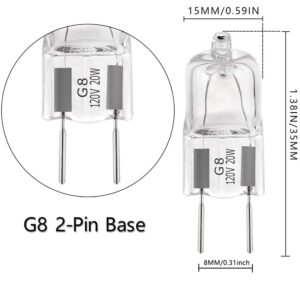 EKSAVE G8 Halogen Light Bulbs 20W 120V Xenon Under Cabinet Lighting Replacements G8 Base 2Pin T4 JCD Type 2700K (Pack of 6)