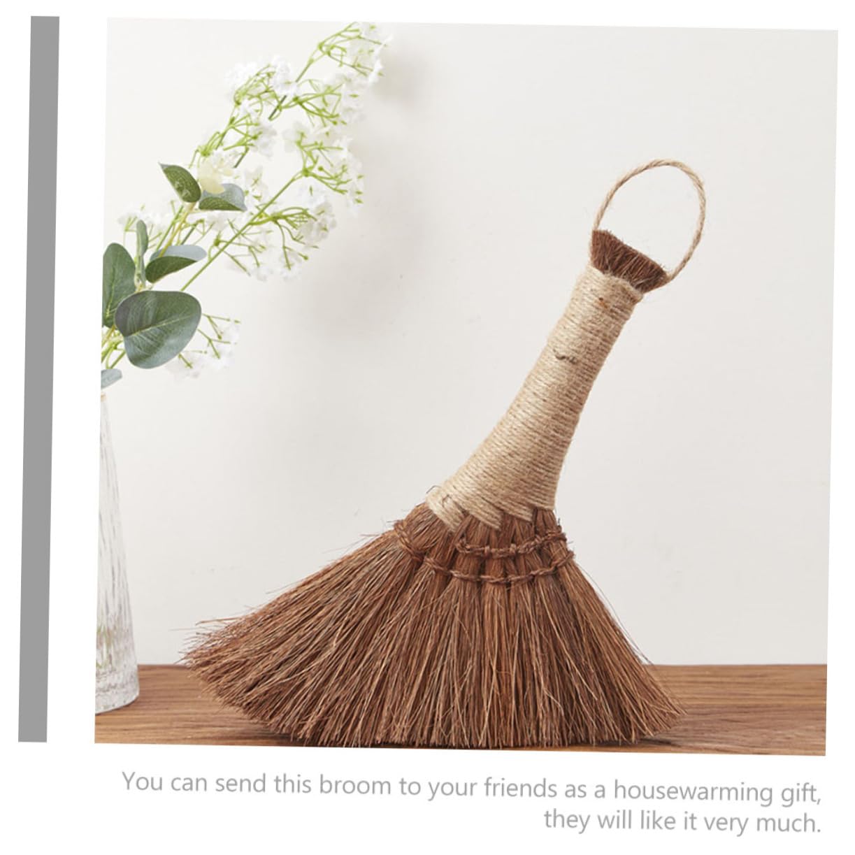 IWOWHERO Small Broom Heavy Duty Broom Mini Broom Household Brooms Desktop Cleaning Brush Whisk Broom Thai Straw Broom with Wood Handle Small Hand Broom Handmade Palm Fiber Duster Office