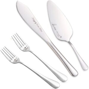 iooiluxry wedding cake knife and server set, cake cutting set for wedding, cake cutter set for wedding engagement gifts for couples (silver)