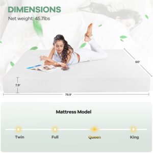 NChanmar 8 inch Memory Foam Mattress Cooling Gel Green Tea Mattress/Pressure Relieving/CertiPUR-US Certified/Bed-in-a-Box/Cooling Gel Foam, White,Queen