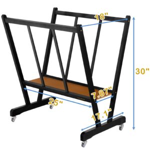 Falling in Art Large Wooden Print Rack, Art Drying and Display Rack with Rolling Casters, Storage Rack for Canvas, Prints, Panels, Posters, Shows and Art Exhibitions, Black