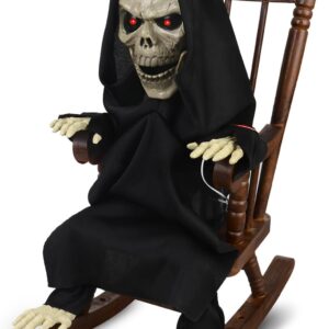 YIGORN Screaming Animated Halloween Decorations, Halloween Decor Prop with Motion Sensor, Cary Skeletons Sitting in Rocking Chairs Decorate Haunted Houses， Rocking Chair Grim Reaper