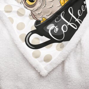 YISUEMEI Cartoon Owl Sherpa Blanket, Soft and Plush Coffee Cup Polka Dot Pattern Fleece Throw Blanket, Gifts for Women Kids Boys and Girls, 50x60 Inches