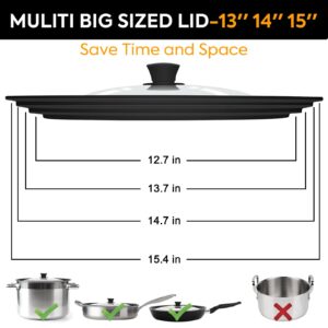 Mubal Universal Pan Lid, Fits 13", 14", 15" Diameter Cookware, Big Lid for Pots,Frying Pans and Skillets - Tempered Glass with Heat Resistant Silicone Rim, BPA Free,Dishwasher Safe,Black