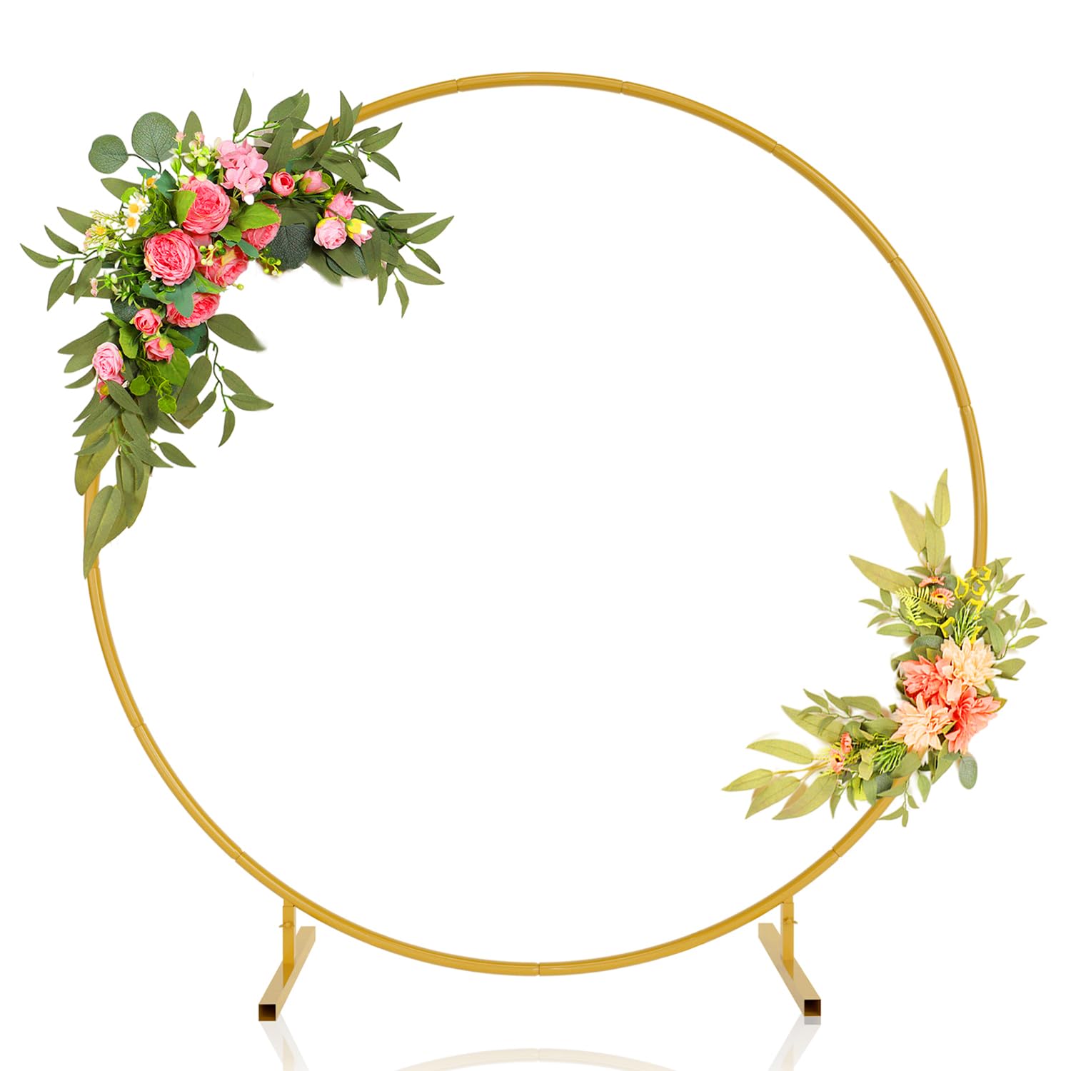 Xeapoms 7.2ft Round Backdrop Stand, Stable Balloon Arch Stand, Metal Wedding Arch Backdrop Stand Circle Backdrop Stand Frame for Wedding, Birthday Party, Baby Shower Decoration (Gold)