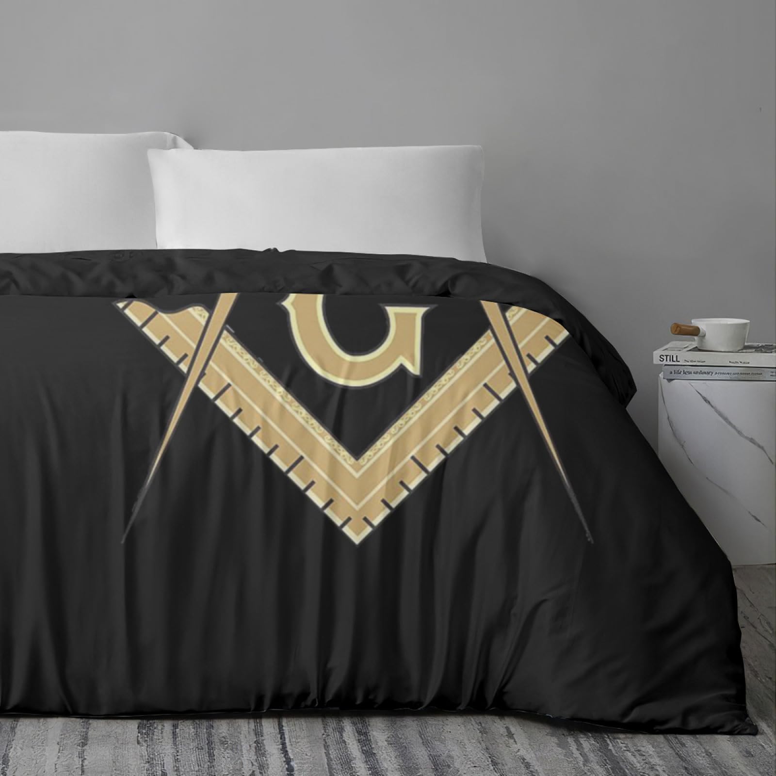 Bedding Sheet Bed Sets, Freemasonry Masonic Lodge Square and Compasses Soft 3-Pieces Duvet Cover Set Comfy 1 Comforter Cover & 2 Pillowcases for All Season King(90"×104")