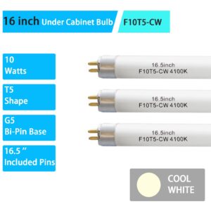 F10T5-CW 16" 4100K Fluorescent Linear Light Bulb,T5 10W Cool White Bulbs Replacement for Jasco,Philips,G5 Miniature Bipin Base(3 Pack)