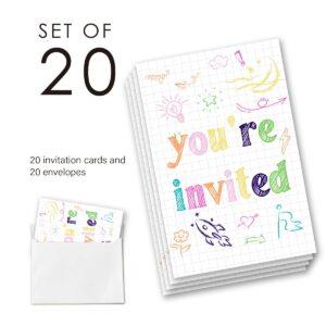 EUDOSI Sleepover Birthday Party Invitations Supplies Fill-In Set of 20 with Envelopes Slumber Theme Pajama Birthday Bash Invites Cards(Double Sided)