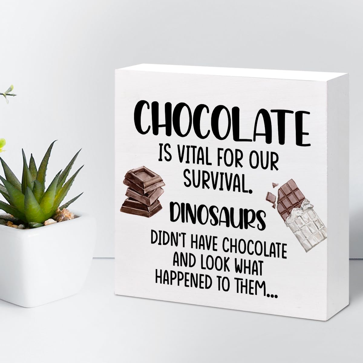 Funny Kitchen Wood Sign Decor,Chocolate is Vital for Our Survival Wood Box Block Plaque Sign for Home Kitchen Shelf Table Desk Decorations