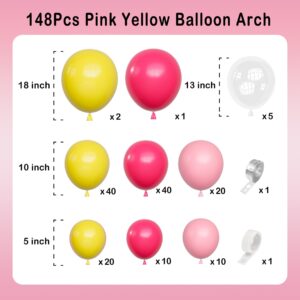 Hot Pink Yellow Balloons Arch Garland Kit-148Pcs Pink Yellow Balloon Garland for Birthday Anniversary Baby Shower Engagement Wedding Retirement Party Decoration