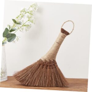 IWOWHERO Small Broom Heavy Duty Broom Mini Broom Household Brooms Desktop Cleaning Brush Whisk Broom Thai Straw Broom with Wood Handle Small Hand Broom Handmade Palm Fiber Duster Office