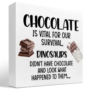 funny kitchen wood sign decor,chocolate is vital for our survival wood box block plaque sign for home kitchen shelf table desk decorations