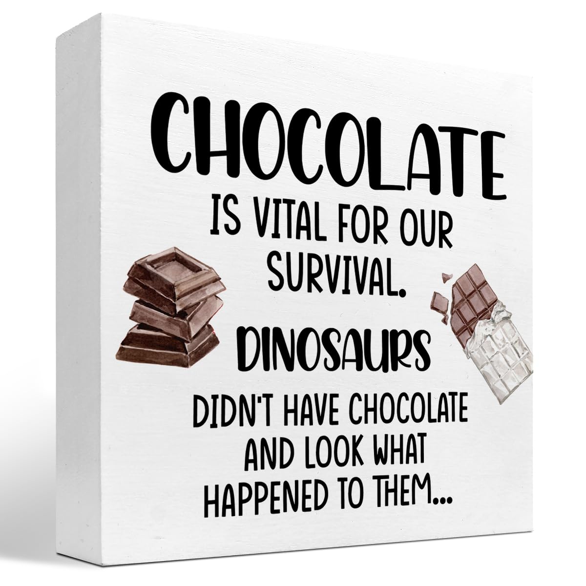 Funny Kitchen Wood Sign Decor,Chocolate is Vital for Our Survival Wood Box Block Plaque Sign for Home Kitchen Shelf Table Desk Decorations