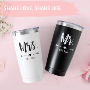 Wedding Gifts for Bride and Groom, Mr and Mrs Presents for Couple Newlyweds, Bride To Be Bridal Shower Gifts, Insulated Stainless Steel Wine Tumbler Set for Anniversary Christmas Unique 2024-20oz