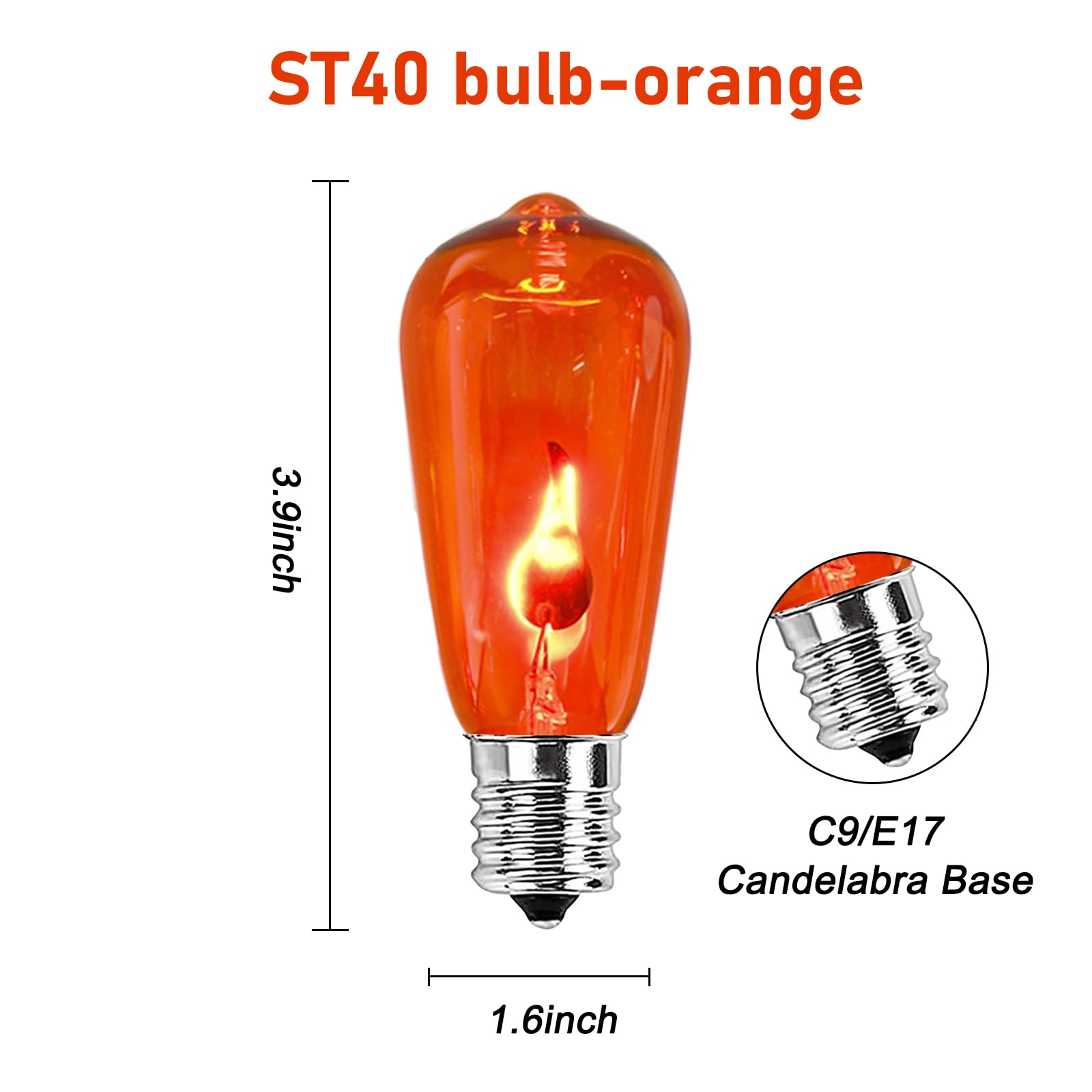 Flicker Flame Light Bulbs, Halloween ST40 Orange Flickering Replacement Bulbs with a Flickering Orange Glow for Halloween Outdoor Patio Backyard String Lights, 1 Watt, 120 Volt 10 Pack